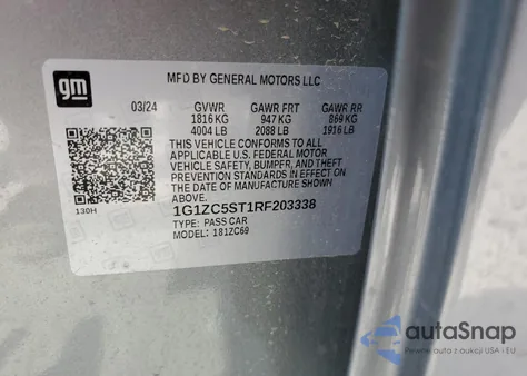 2024 Chevrolet Malibu Fwd 1Fl из США, поврежденный, VIN 1G1ZC5ST1RF203338